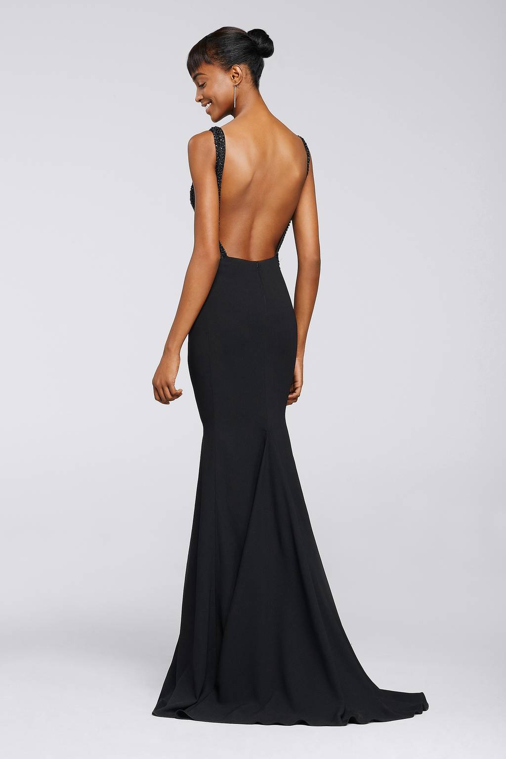 long v neck illusion open back dress with print Chandalier 30229 - Long Sheath Dress