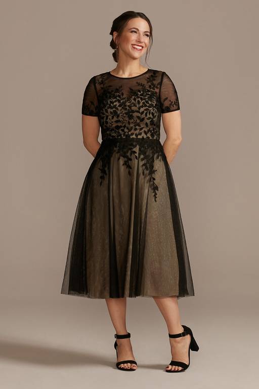 black tea length dress formal Retro 50s 60s Lace Tulle DV1036 Size 20W / Black Black Custom Size If you require a custom size Short Black Dress, Knee Length