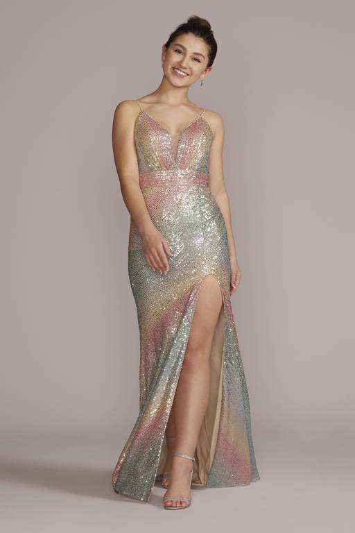multicolor sequin prom dress Lace-Up Multicolor Long Prom Dress with Sequin Flowers Rose Gold/Blush / 4