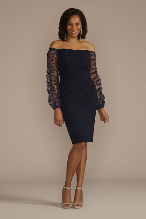 off the shoulder floral dress with sleeves Andrea & Leo Couture A1286 Off-the-Shoulder Floral Gown 6 / Lavender