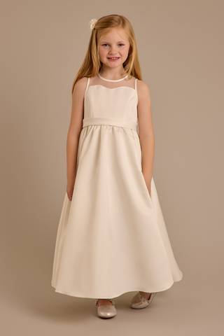 View DB Studio Satin A-Line Dress with Illusion Neckline in all available color and sizes Picture of Satin A-Line Dress with Illusion Neckline
