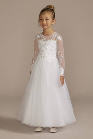 first communion dresses with long sleeves Floral Appliques Girl Dress Celestial 3415 Pre-order7-8 years / Ivory A stunning tulle and lace communion Celestial 3309 gown is a gorgeous combination of design and exquisite materials Long Sleeve Ball Gown Lace