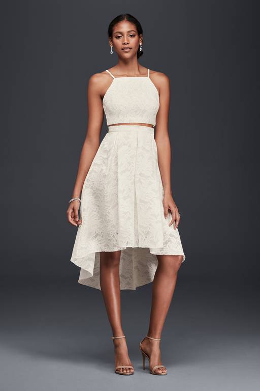 two piece bridesmaid dress david's bridal Two-Piece Lace Wedding with High-Low Skirt hand made wedding dress separate PICC Line | Baltimore Cut:junior