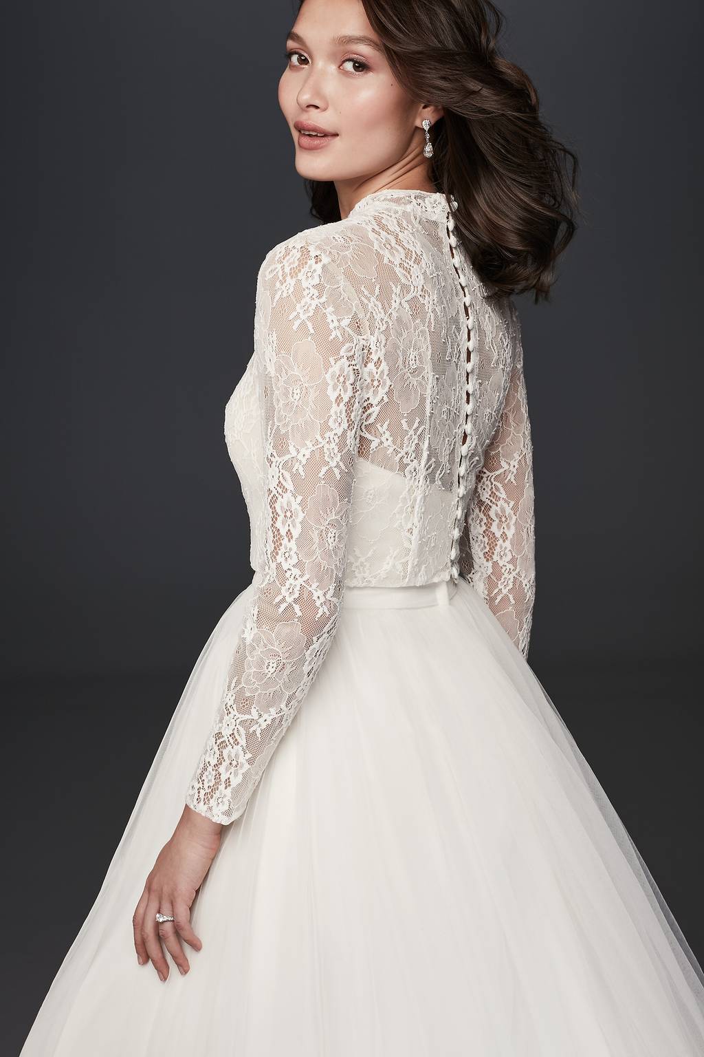 embroidered lace long sleeve dress topper Long Sleeve Lace Mock-Neck Wedding Dress Topper