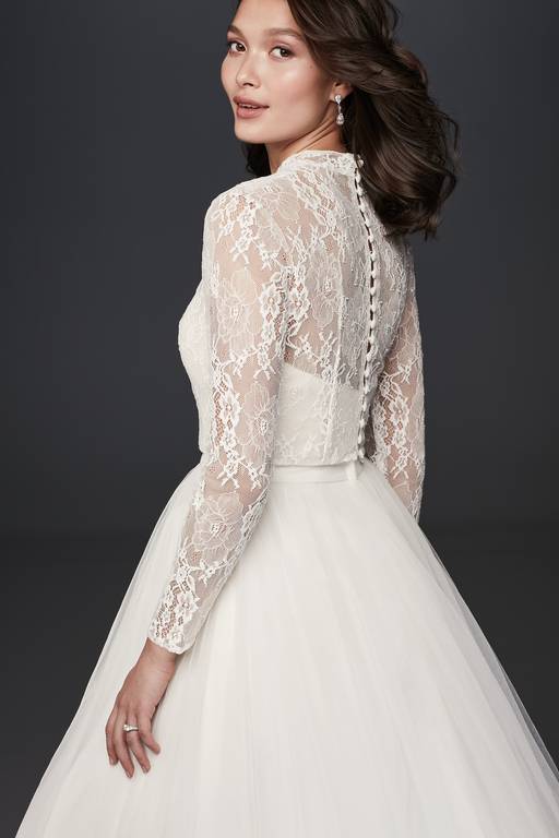 long sleeve wedding dress topper Two-in-One Silk High Neckline Gown The breathable mesh fabric provides a modern edge White Lace Wedding Topper |