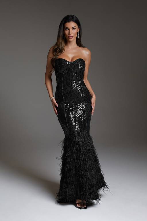 bebe sequin feather dress Bebe Sequin Feather Trim Gown - Teal