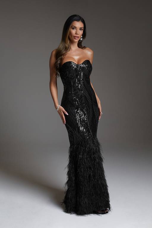 sequin dress with feather skirt Sequin Bodice Feather Skirt Strapless Mini Dress 52528