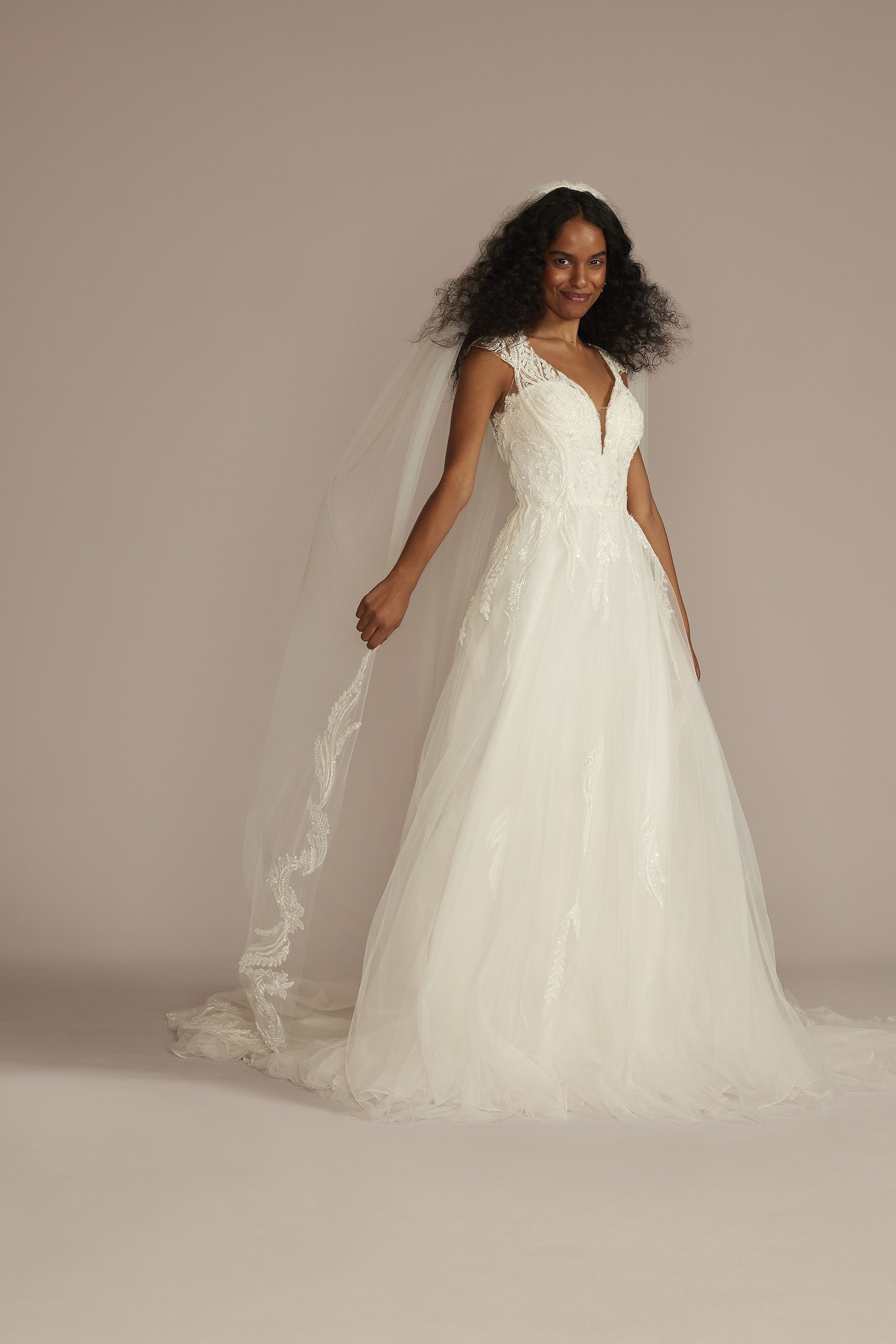Lace Applique Tulle Cathedral Veil | David's Bridal