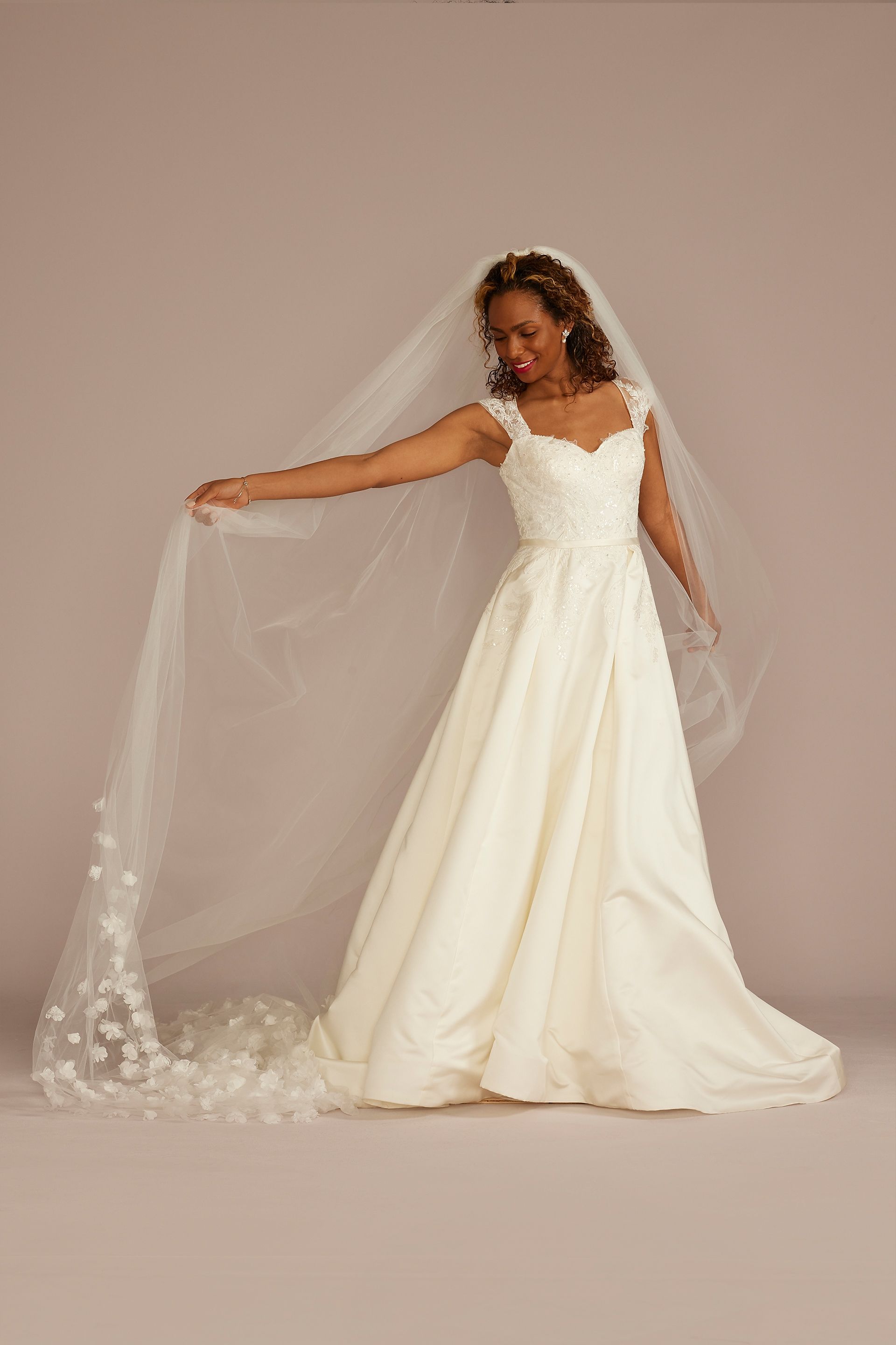 Cascading 3D Flower Embellished Cathedral Veil | David's Bridal