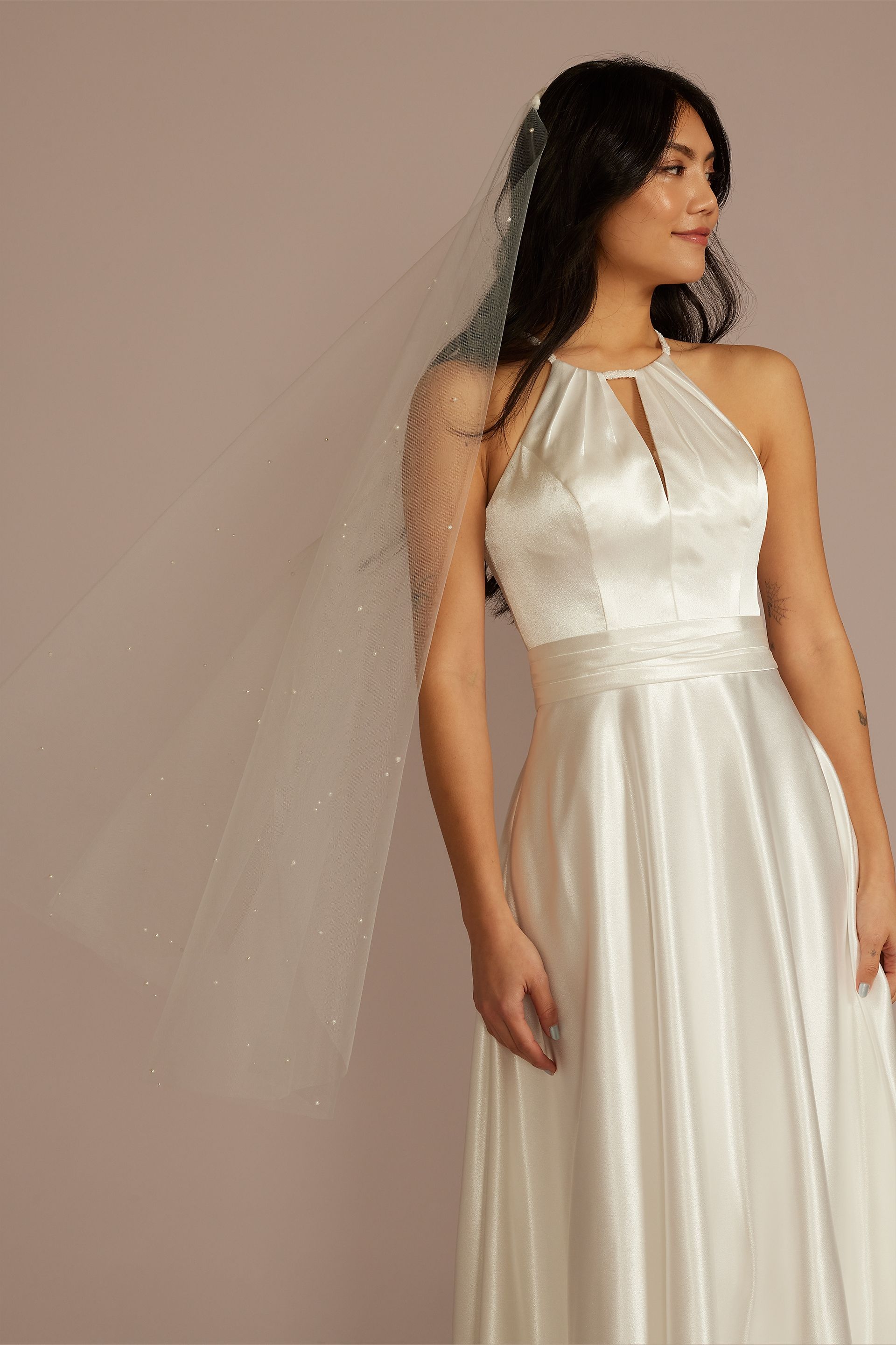 Allover Pearl-Embellished Mid-Length Veil | David's Bridal