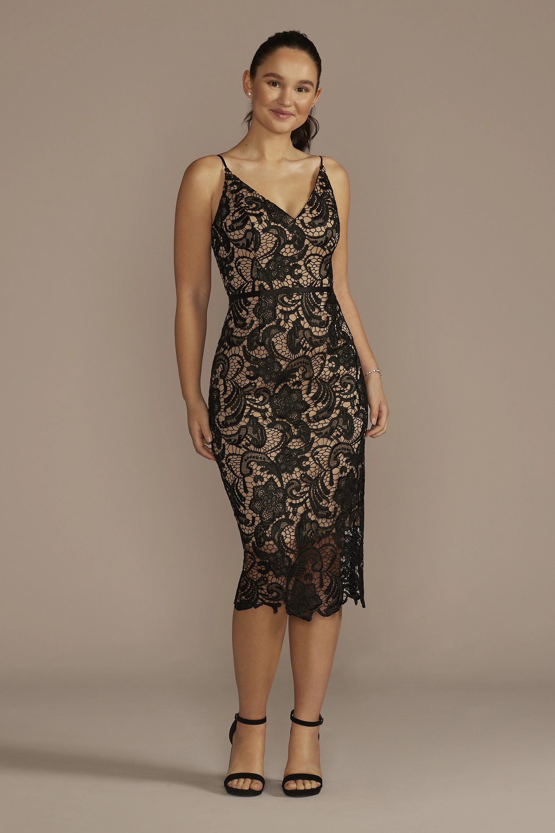 Picture of Illusion Lace V-Neck Midi Sheath Dress