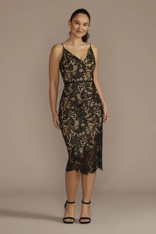 Picture of Illusion Lace V-Neck Midi Sheath Dress