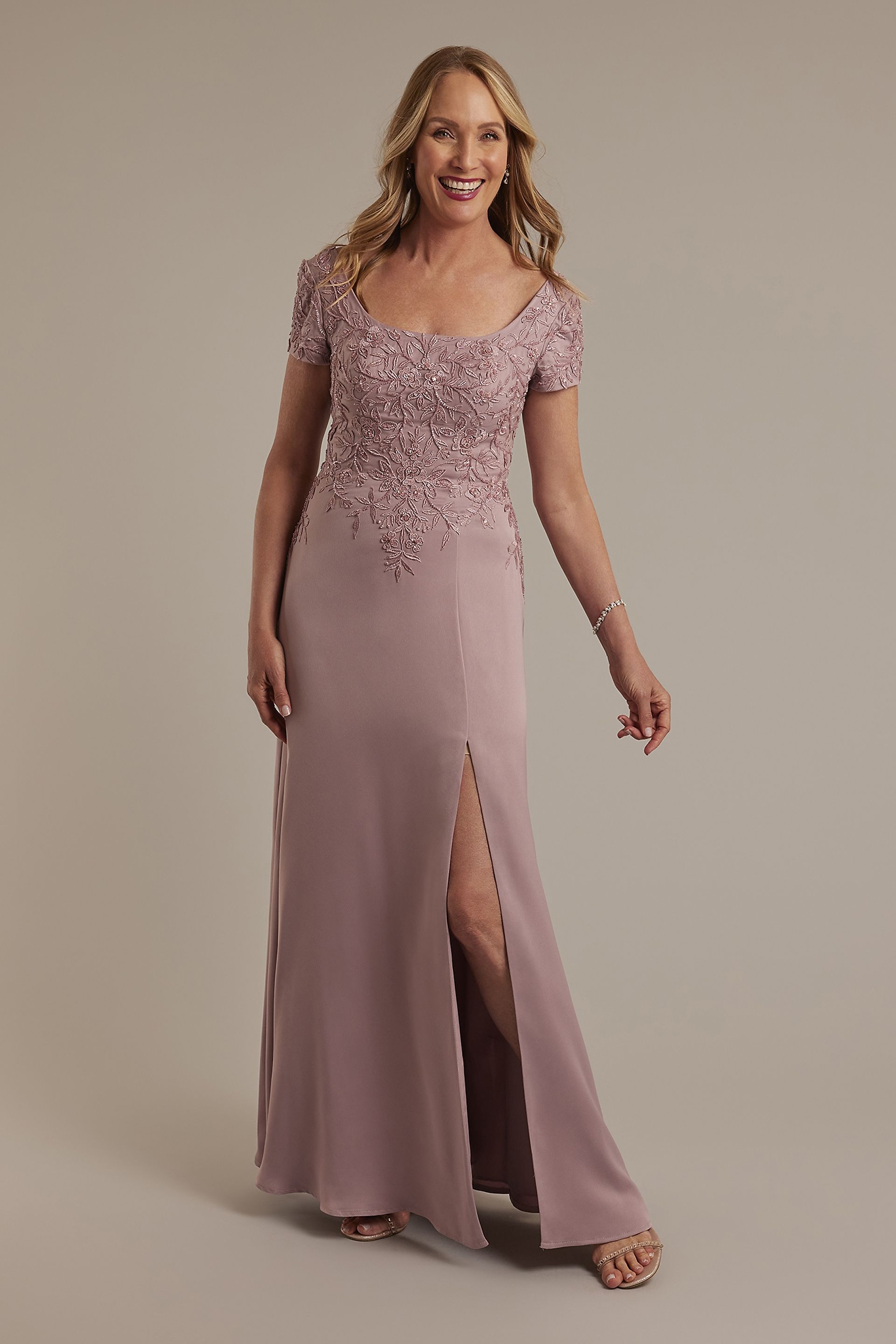 Picture of Short Sleeve Embroidered Satin A-Line Dress