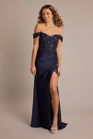 davids bridal prom dress davids bridal navy blue prom dress. only worn once!