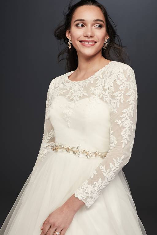 embroidered lace long sleeve dress topper Long Sleeve Lace Mock-Neck Wedding Dress Topper