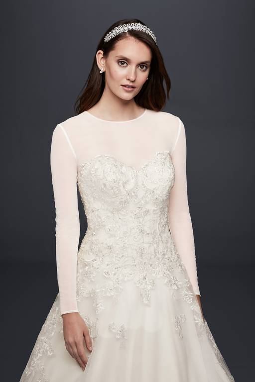 wedding dress with lace topper Bridal Lace Topper Wedding Dress Overlay Long Sleeve Lace Cover up for Bride