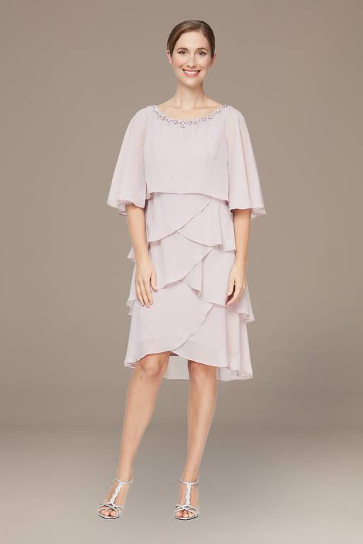 short cape dress Straight Across A-line With High Neck Crystal-Embellished Set S / HotPink Delicately crafted with intricate 3D floral appliques Embroidered short black crpe dress