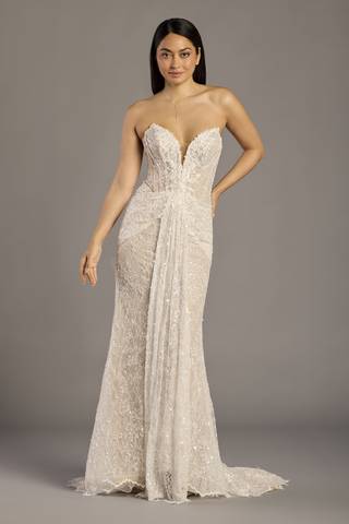 Picture of Allover Beaded Lace Strapless Sheath Wedding Dress