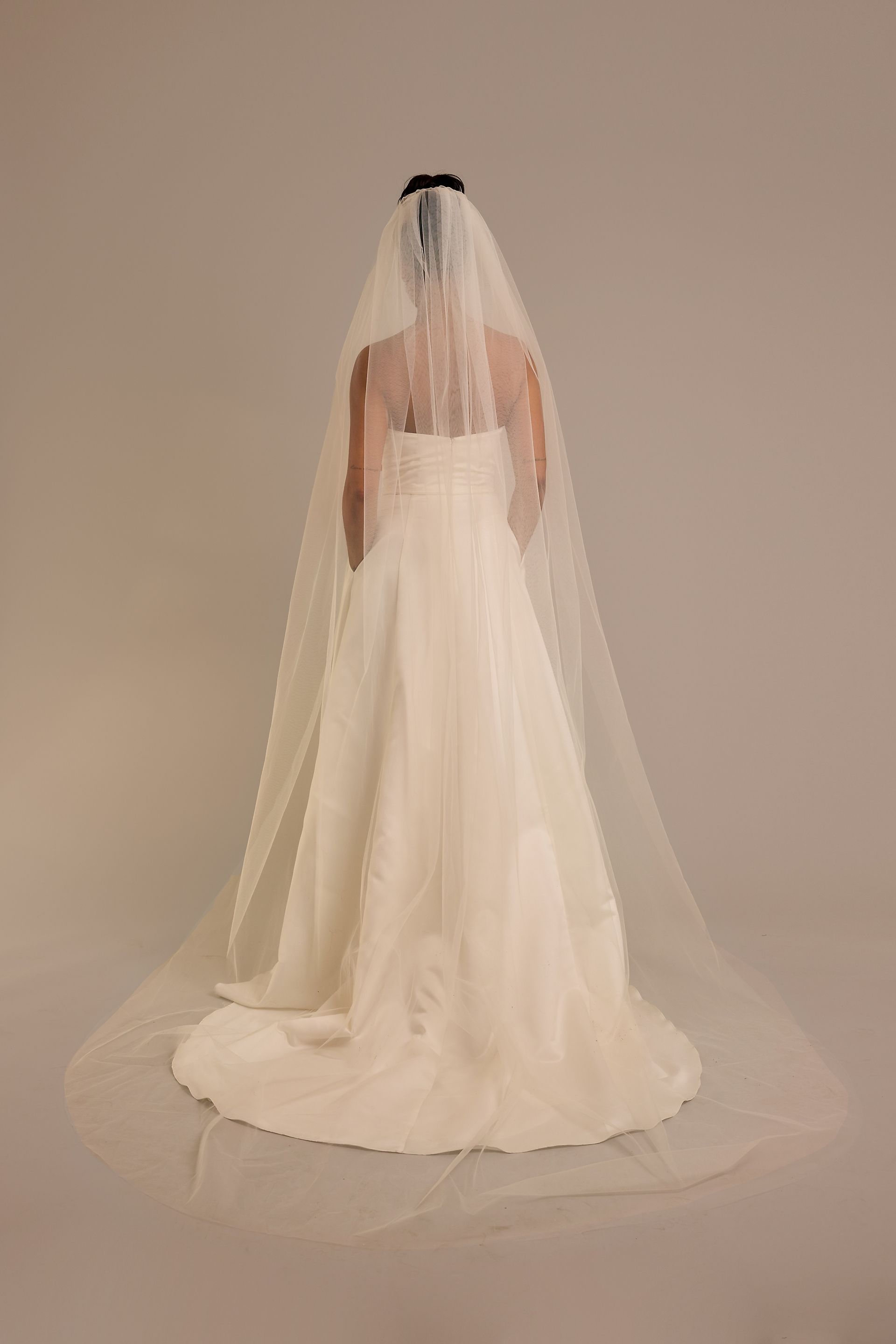 DB Studio Raw Edge Tulle Chapel Veil — Ivory