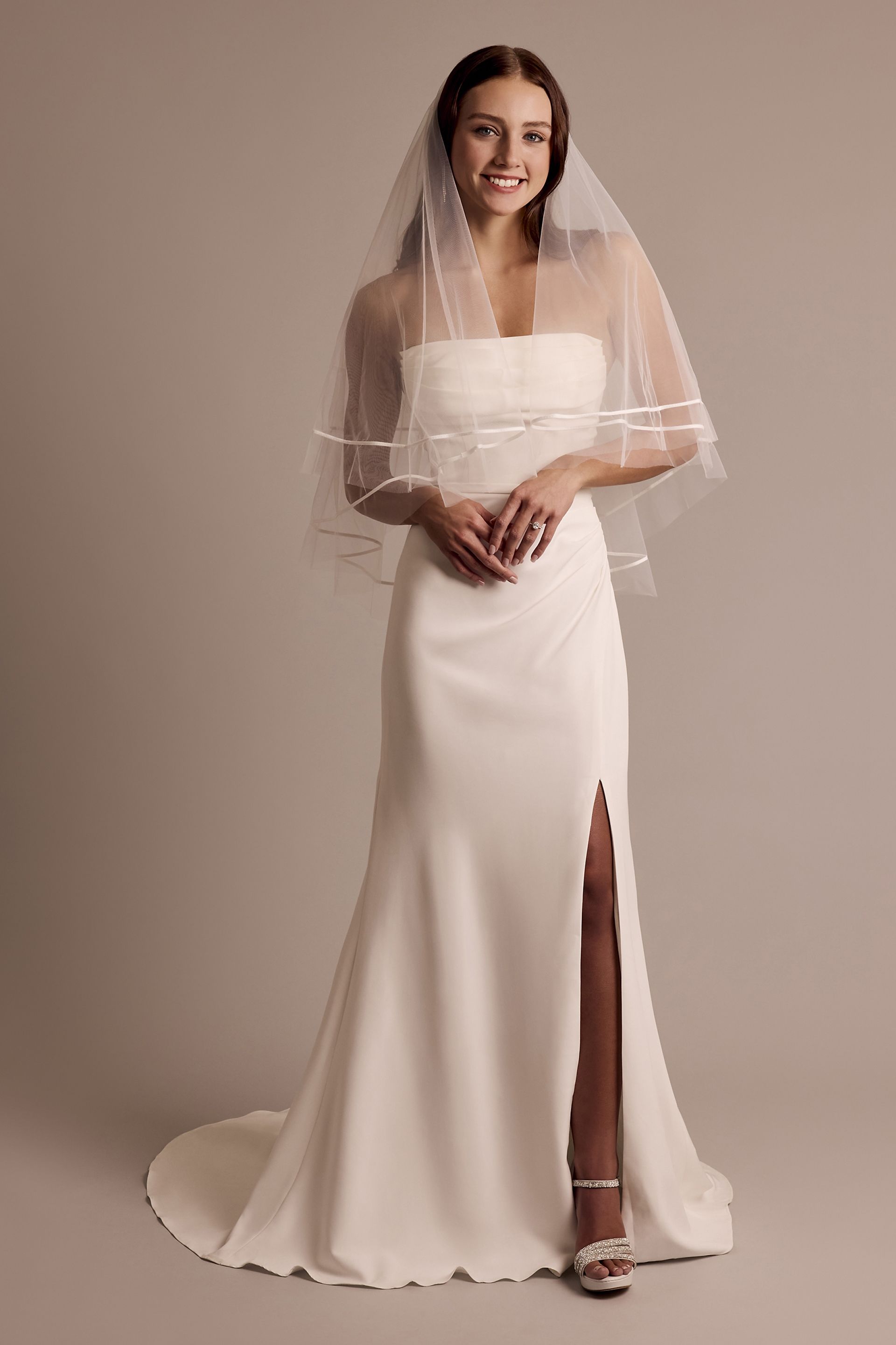 Two-Tier Mid-Length Tulle Veil with Satin Trim | David's Bridal