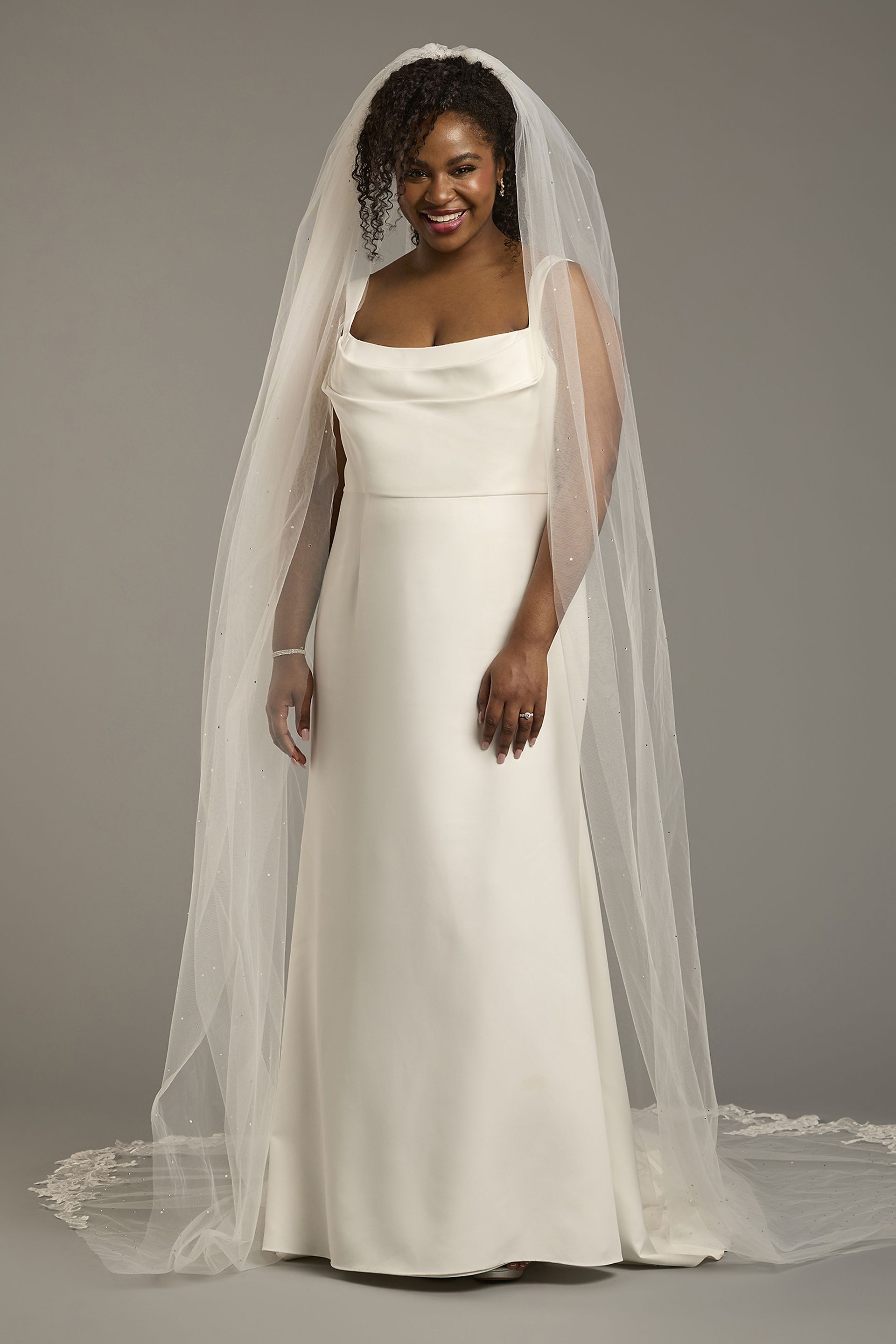 Scattered Rhinestone Lace Edge Royal Veil | David's Bridal