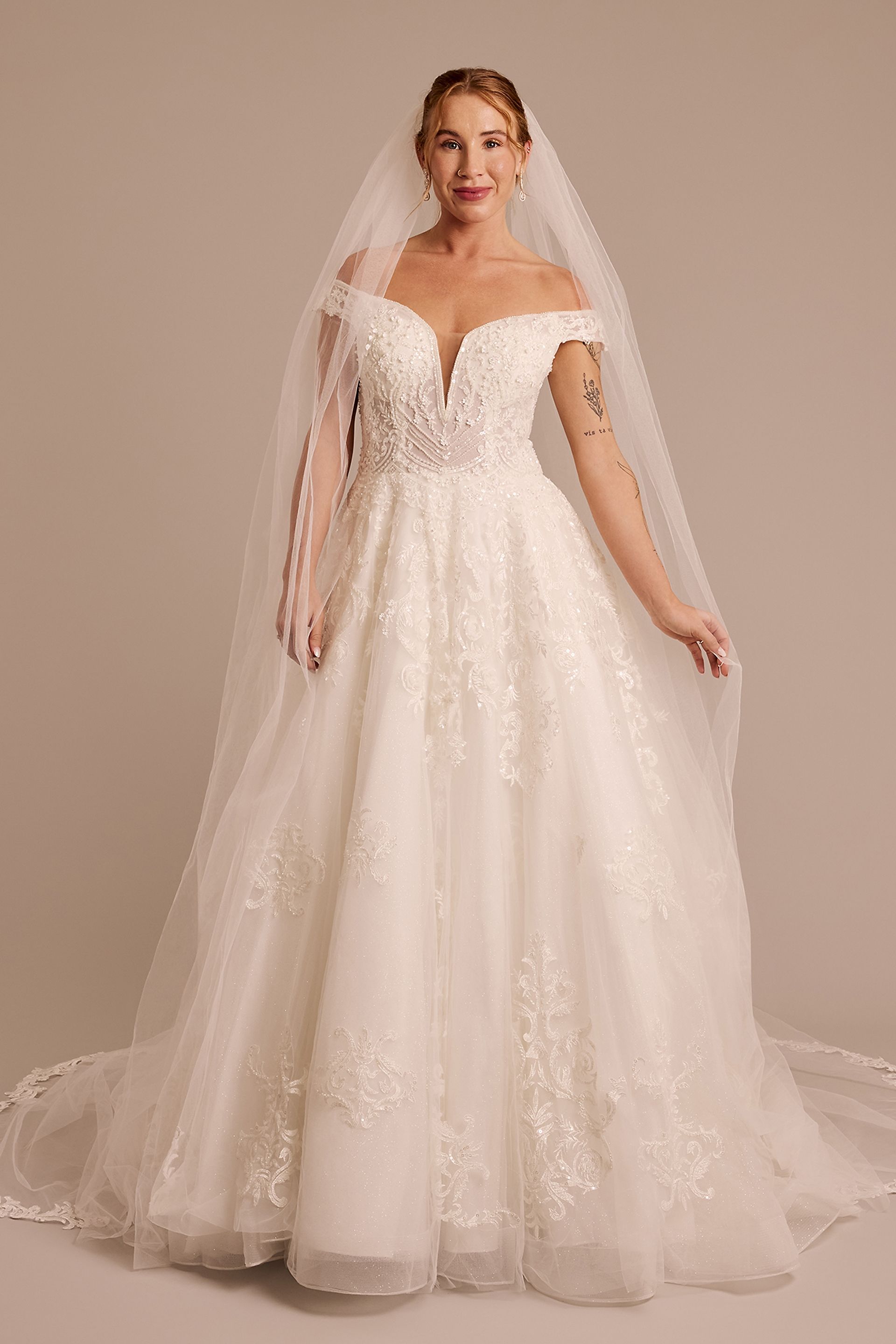 Cathedral Veil with Sequin Scrollwork Trim | David's Bridal