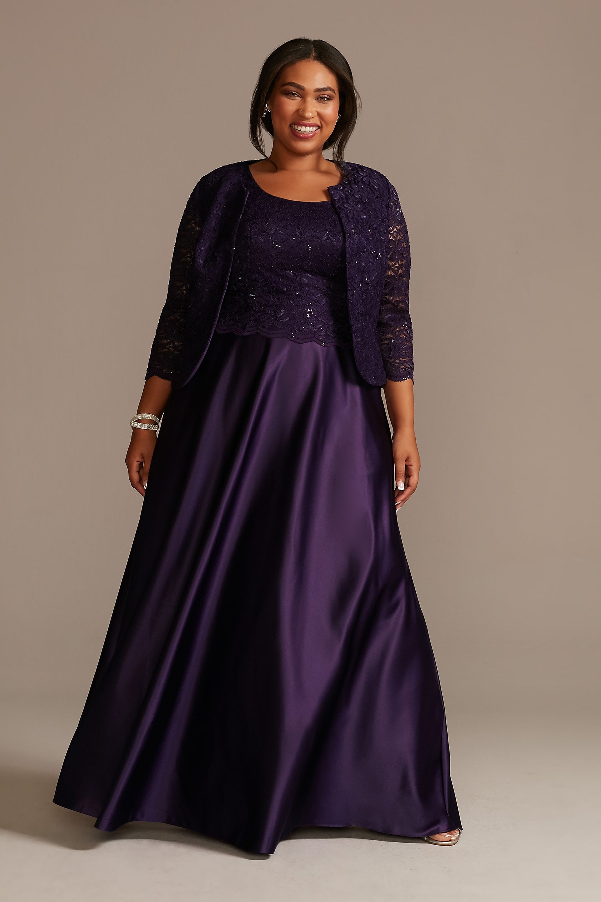 Plus Satin and Lace Dress with Matching Jacket | David's Bridal