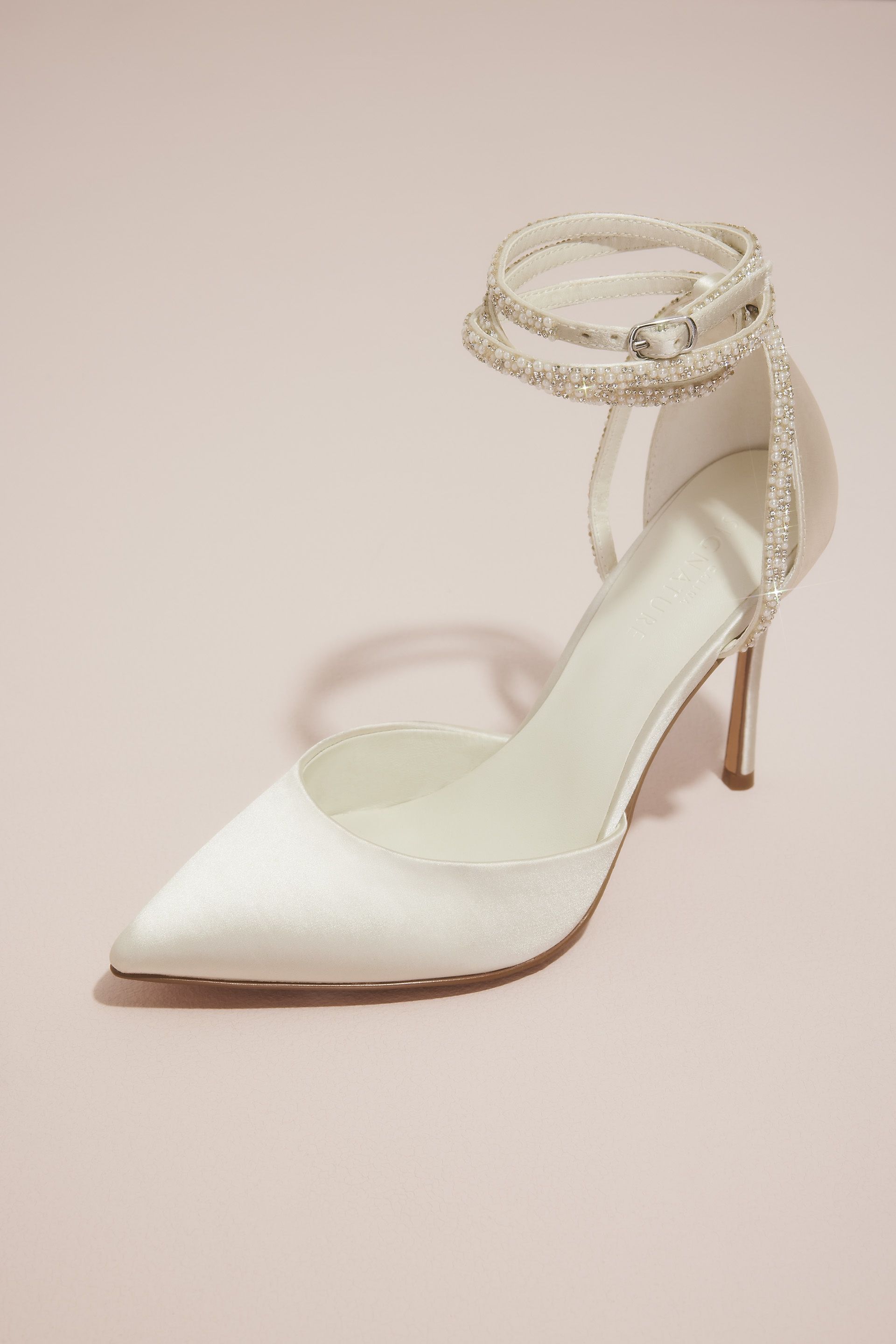 Picture of Pearl and Crystal Ankle-Wrap Satin Pumps