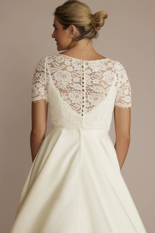 lace wedding dress topper Dresses Bridal Sleeve Long Sleeve Lace Mock-Neck Wedding Topper David's Bridal large and x Lace Bridal Crop Top: Long