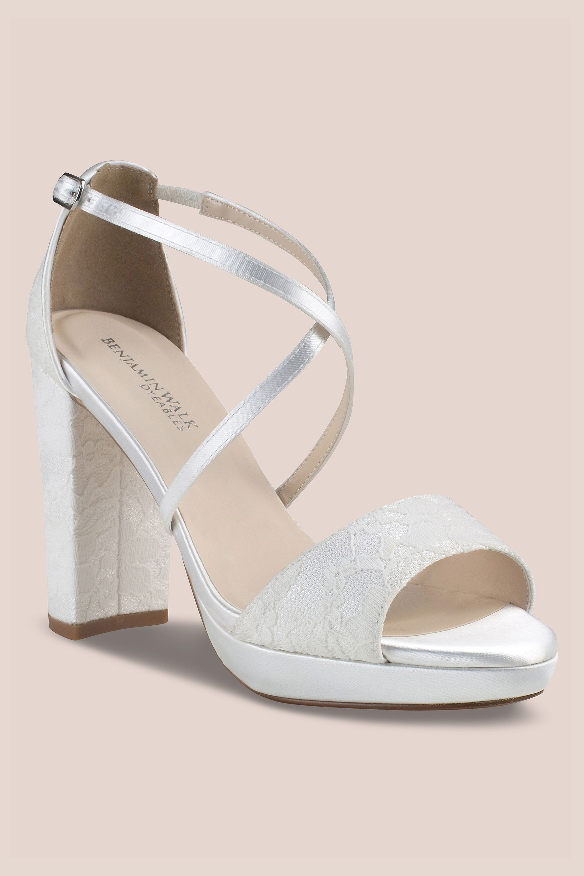 Picture of Dyeable Satin and Lace Block Heel Platform Sandals
