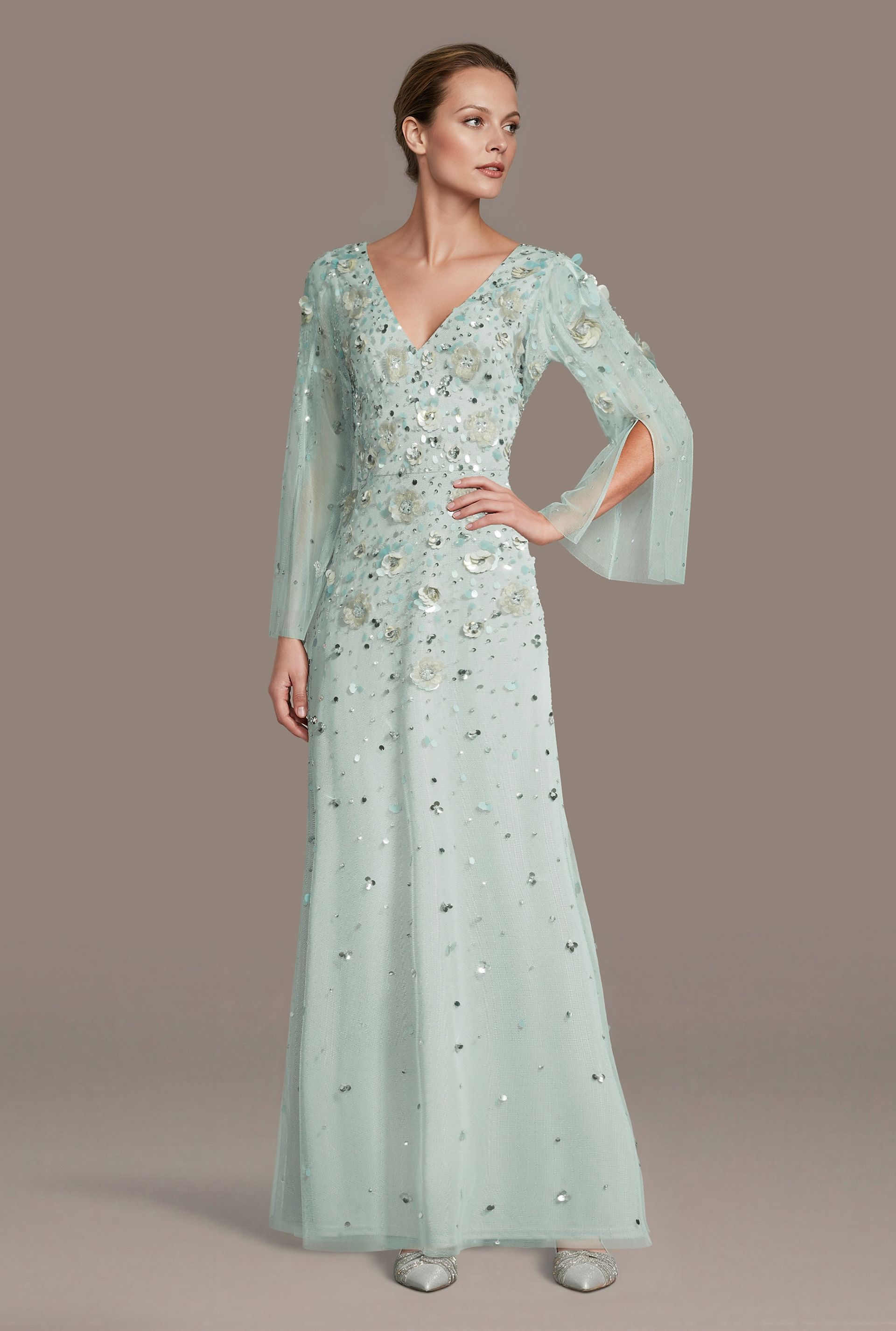 Picture of Beaded V-Neck Cascade Sleeve Sheath Dress