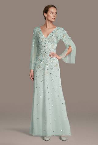 Picture of Beaded V-Neck Cascade Sleeve Sheath Dress