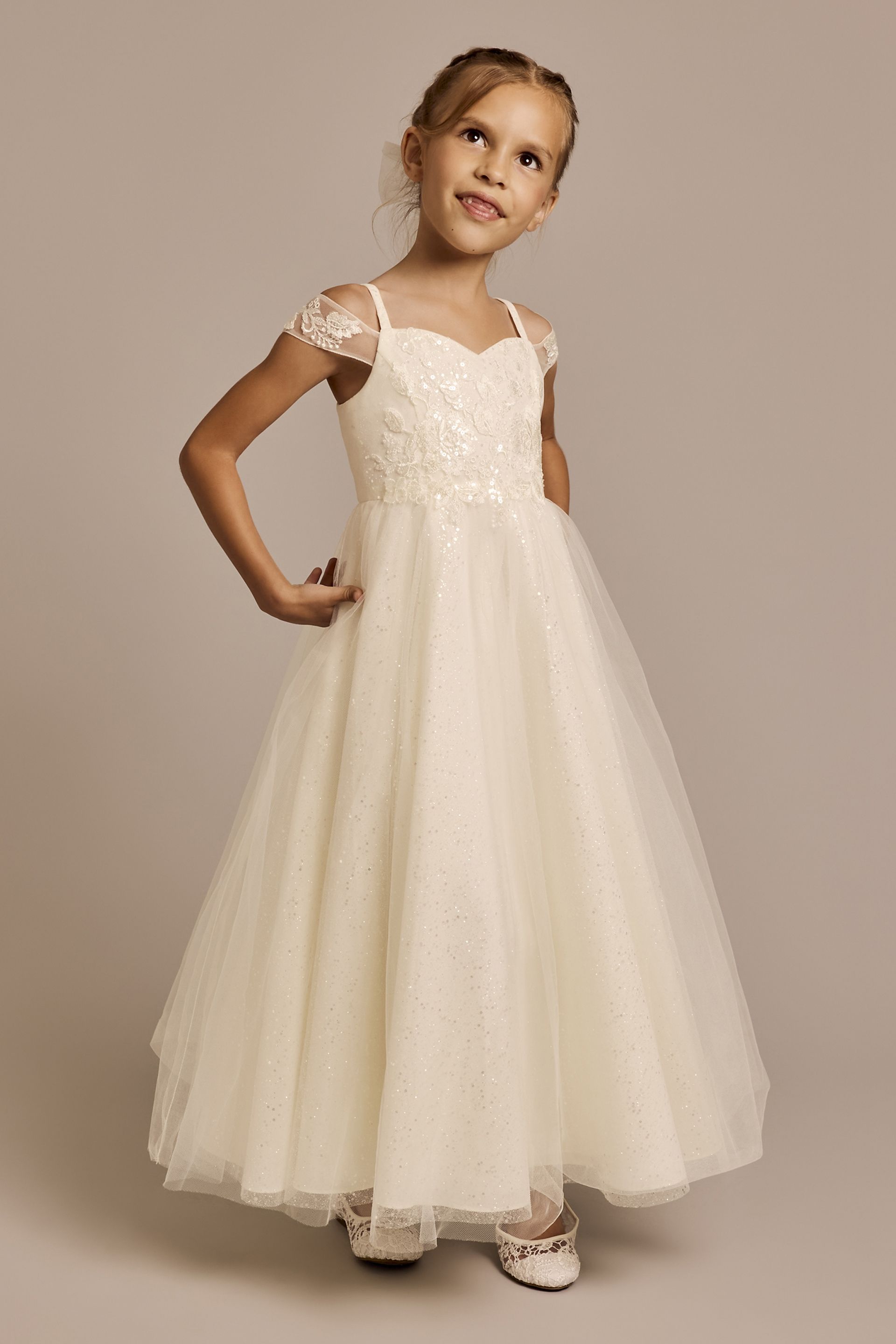 Picture of Off-the-Shoulder Lace and Tulle Flower Girl Dress