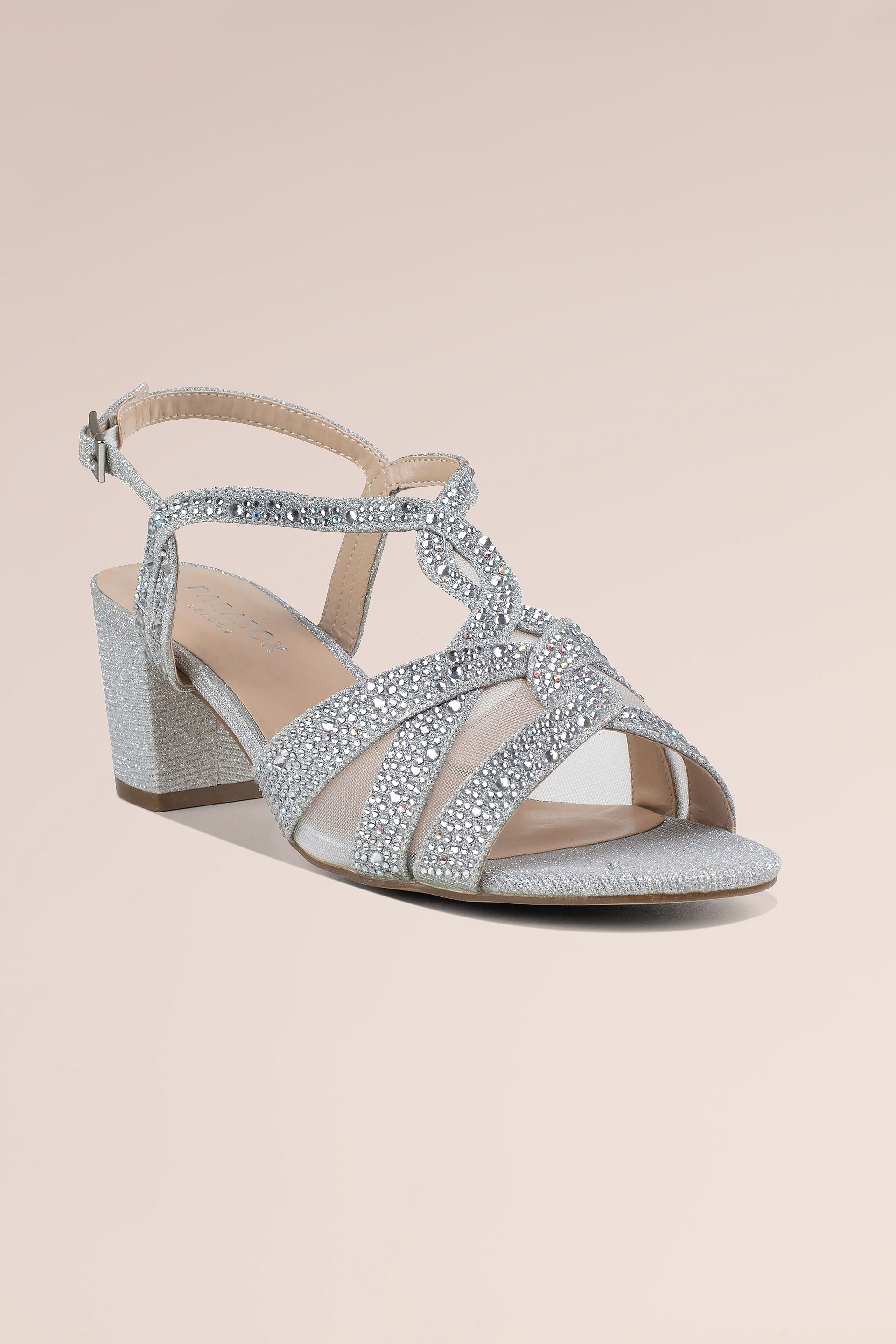 Picture of Nadia Mesh and Diamonte T-Strap Block Heels