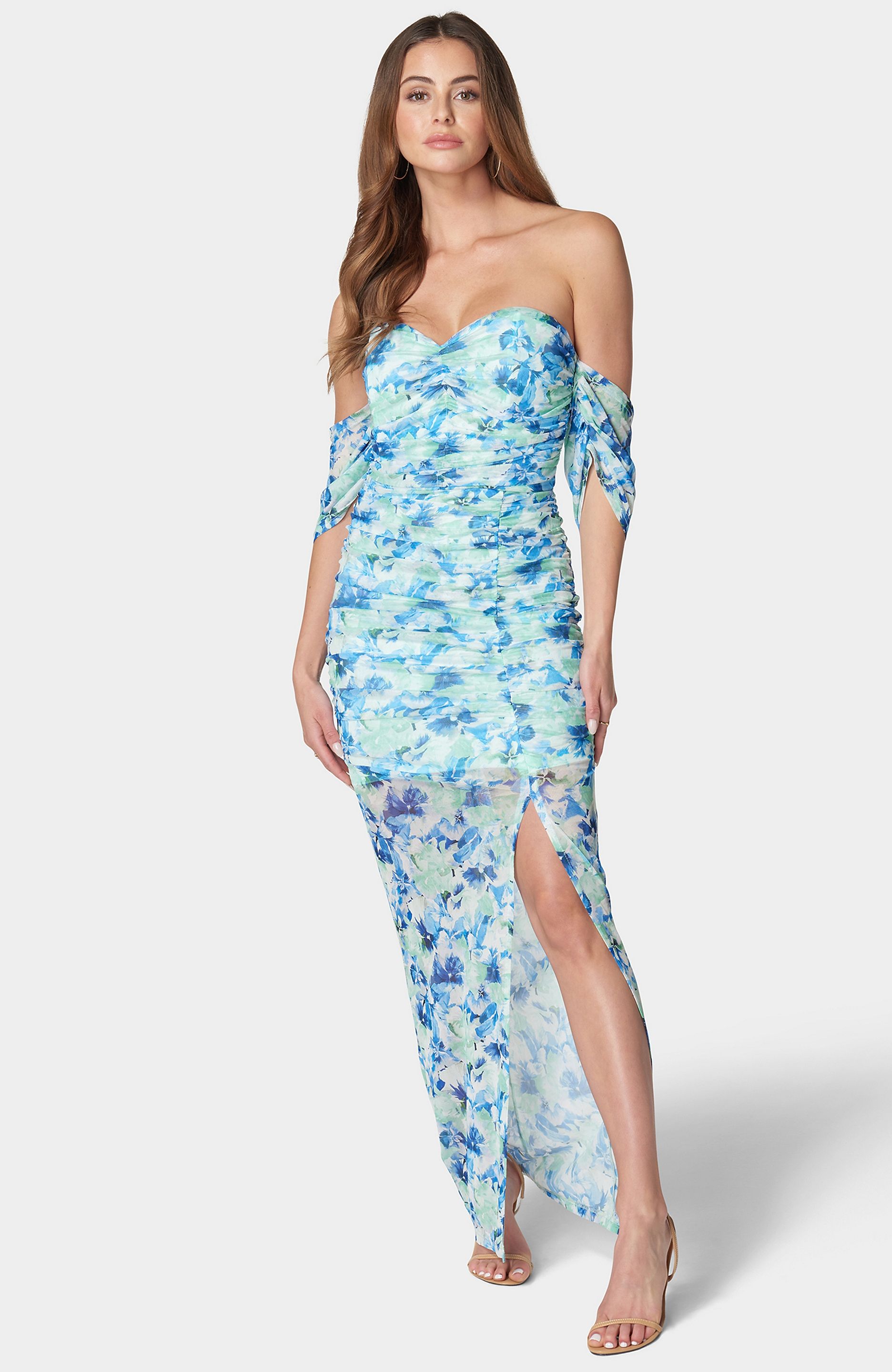 Picture of Off-the-Shoulder Mesh Dress with Illusion Skirt