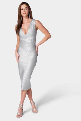 Picture of Foil Metallic Midi Bandage Dress