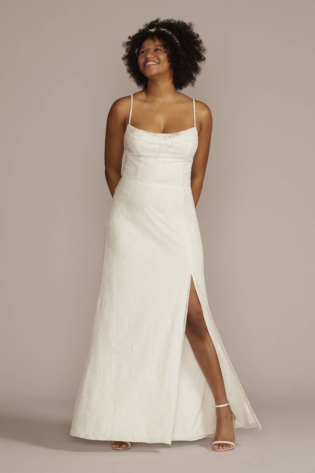 lace cowl neck wedding dress Aura