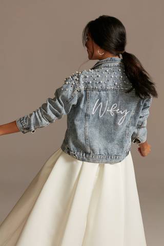 Picture of Wifey Pearl and Crystal Studded Denim Jacket