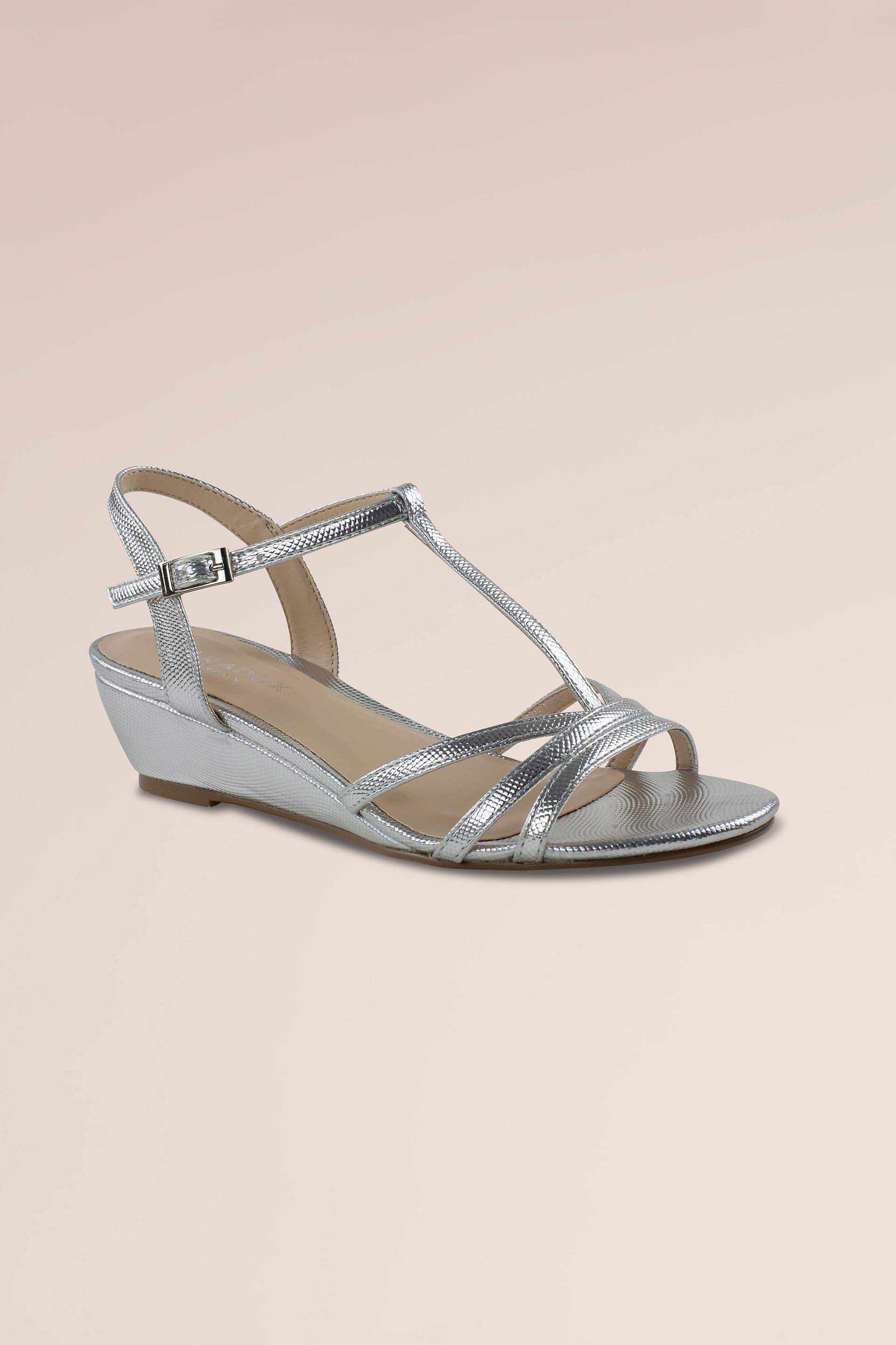 Picture of Tessa Shimmer T-Strap Low Wedge Heels