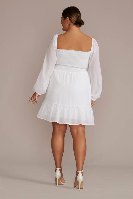 long sleeve chiffon dress short Artyska Women's Collared Puffed Long Sleeve Swiss Dot Chiffon Short Dress White S