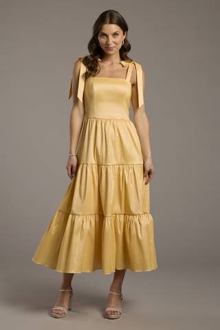 View DB Studio Tiered Taffeta Midi Dress with Tie Straps in all available color and sizes Picture of Tiered Taffeta Midi Dress with Tie Straps
