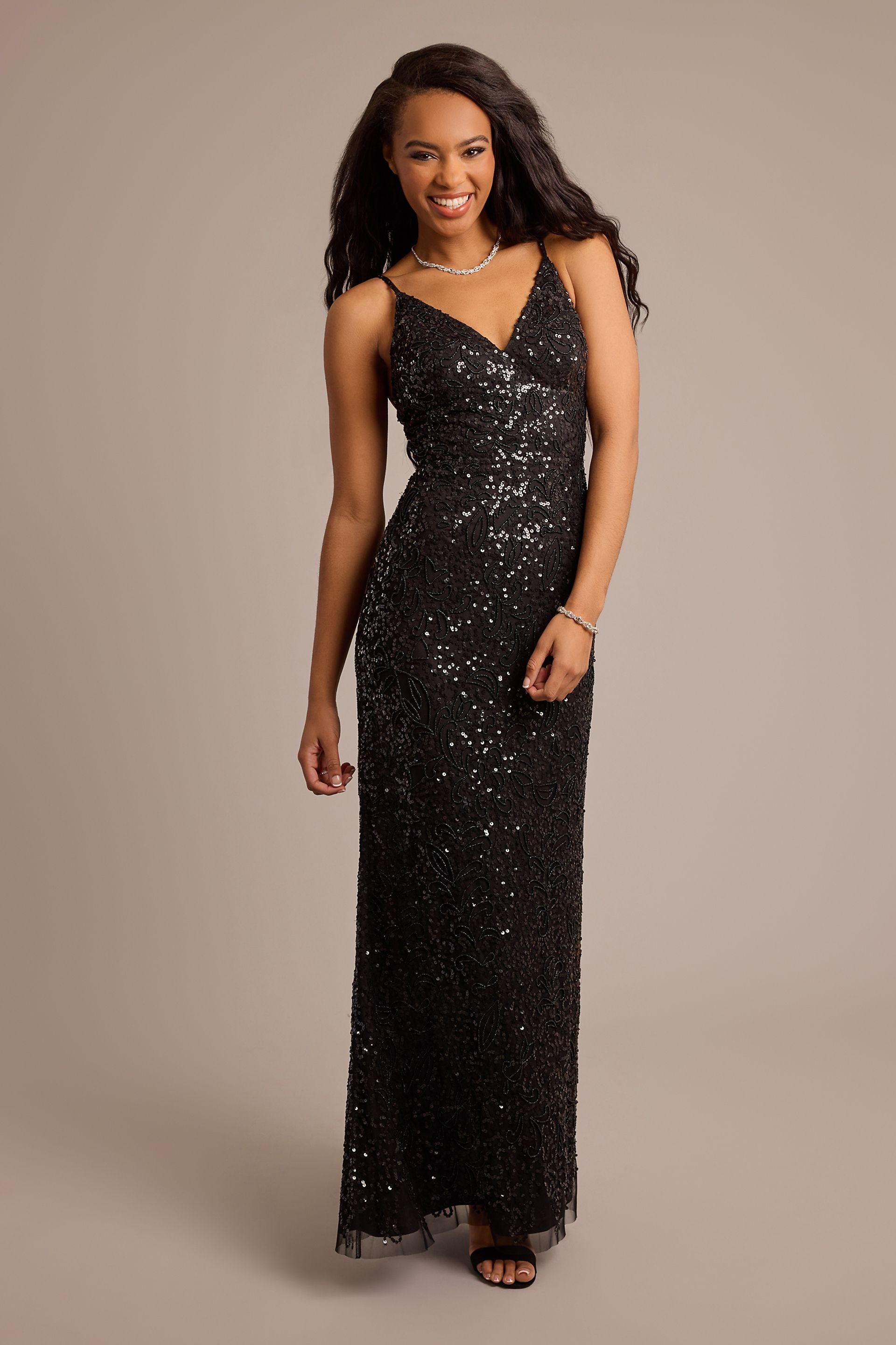 Picture of Beaded and Sequined Spaghetti Strap Sheath Dress