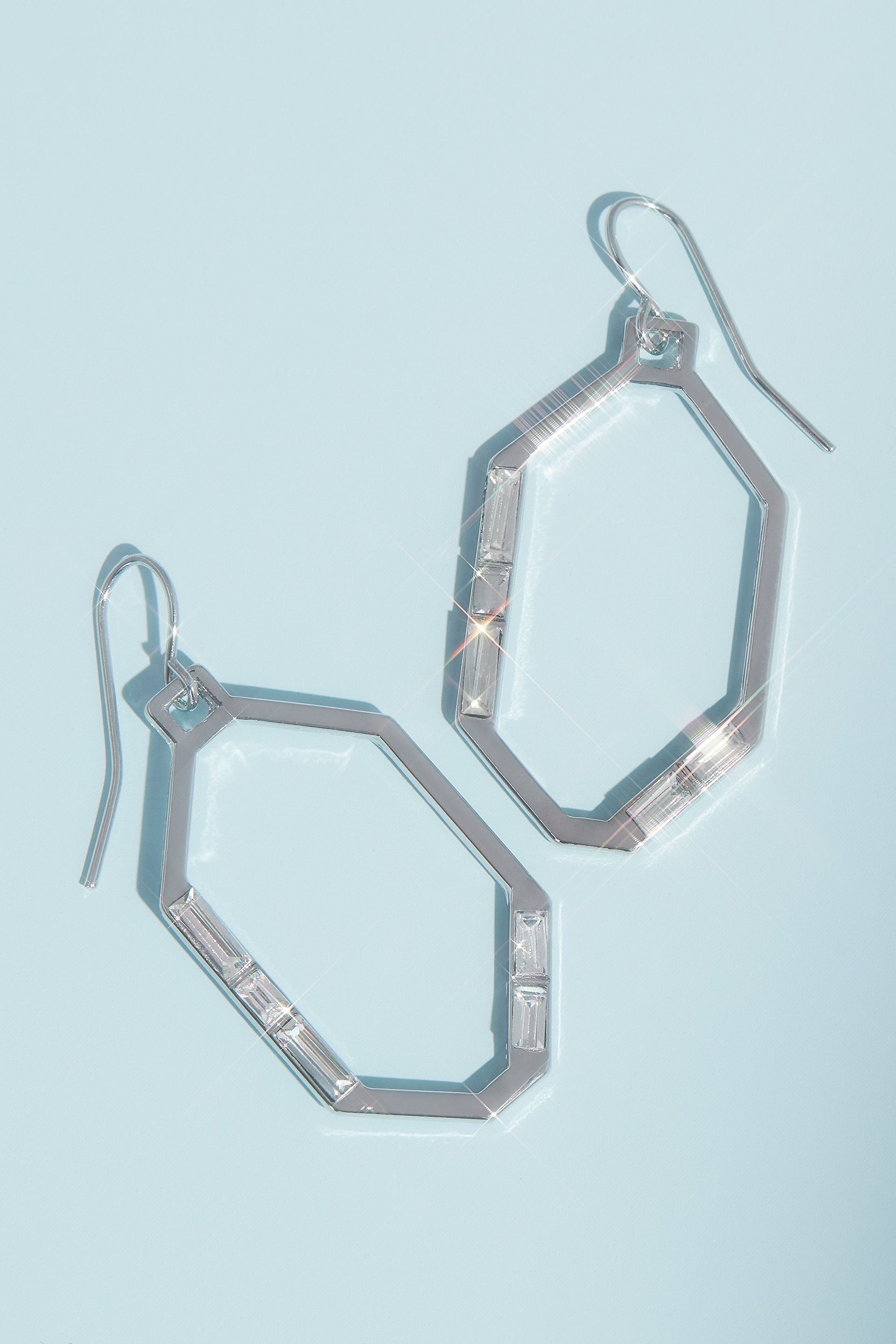 Picture of Gilded Hexagon Earrings with Baguette Crystals