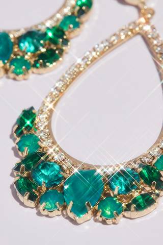 Picture of Pave Teardrop Hoop Earrings with Stone Clusters