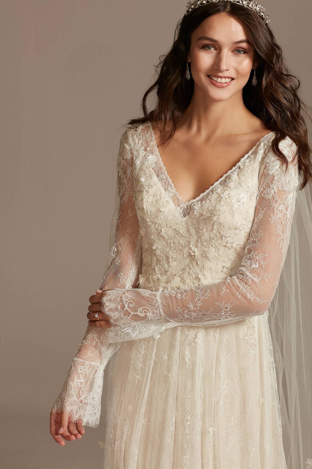 illusion long sleeve chantilly lace wedding dress Chantilly Lace Bridal Dress Overlay, Lace Overlay for Bridal Dress, Long Sleeves Bridal Coverup for Wedding Dress / Item Carol