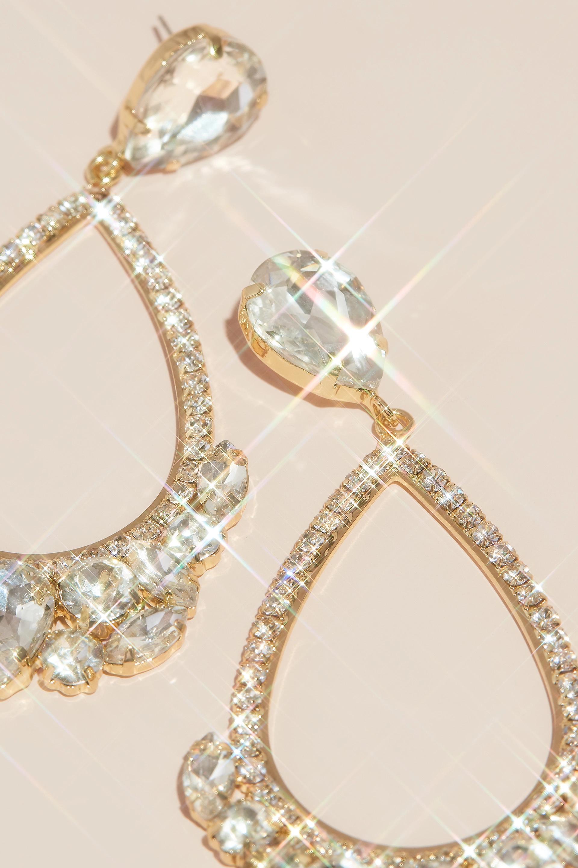 Picture of Pave Teardrop Hoop Earrings with Stone Clusters