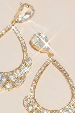Picture of Pave Teardrop Hoop Earrings with Stone Clusters