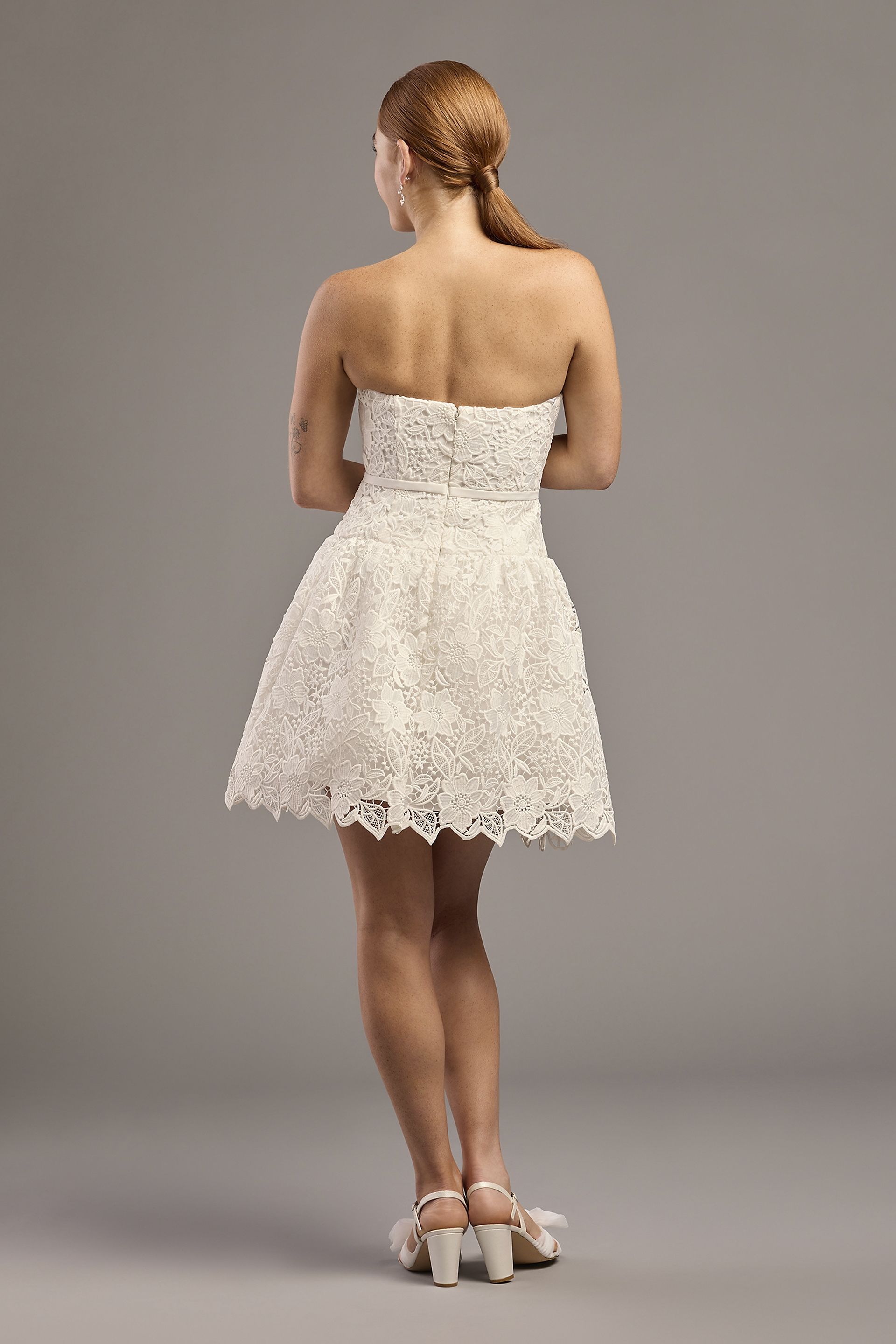 DB Studio Drop Waist Lace Mini Dress in Soft White Size: Large David's Bridal