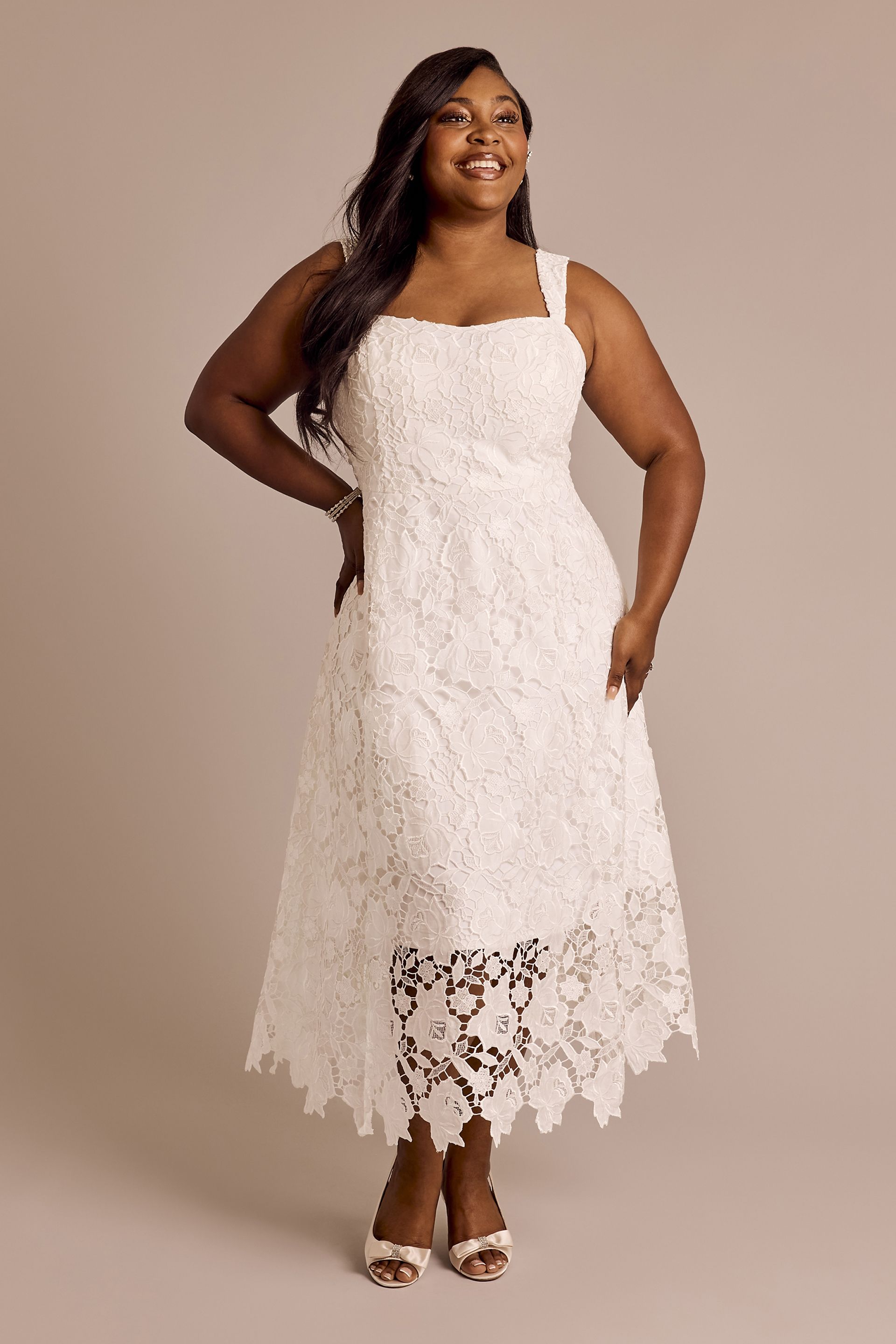 Floral Lace Tank Midi Dress with Illusion Skirt | David's Bridal