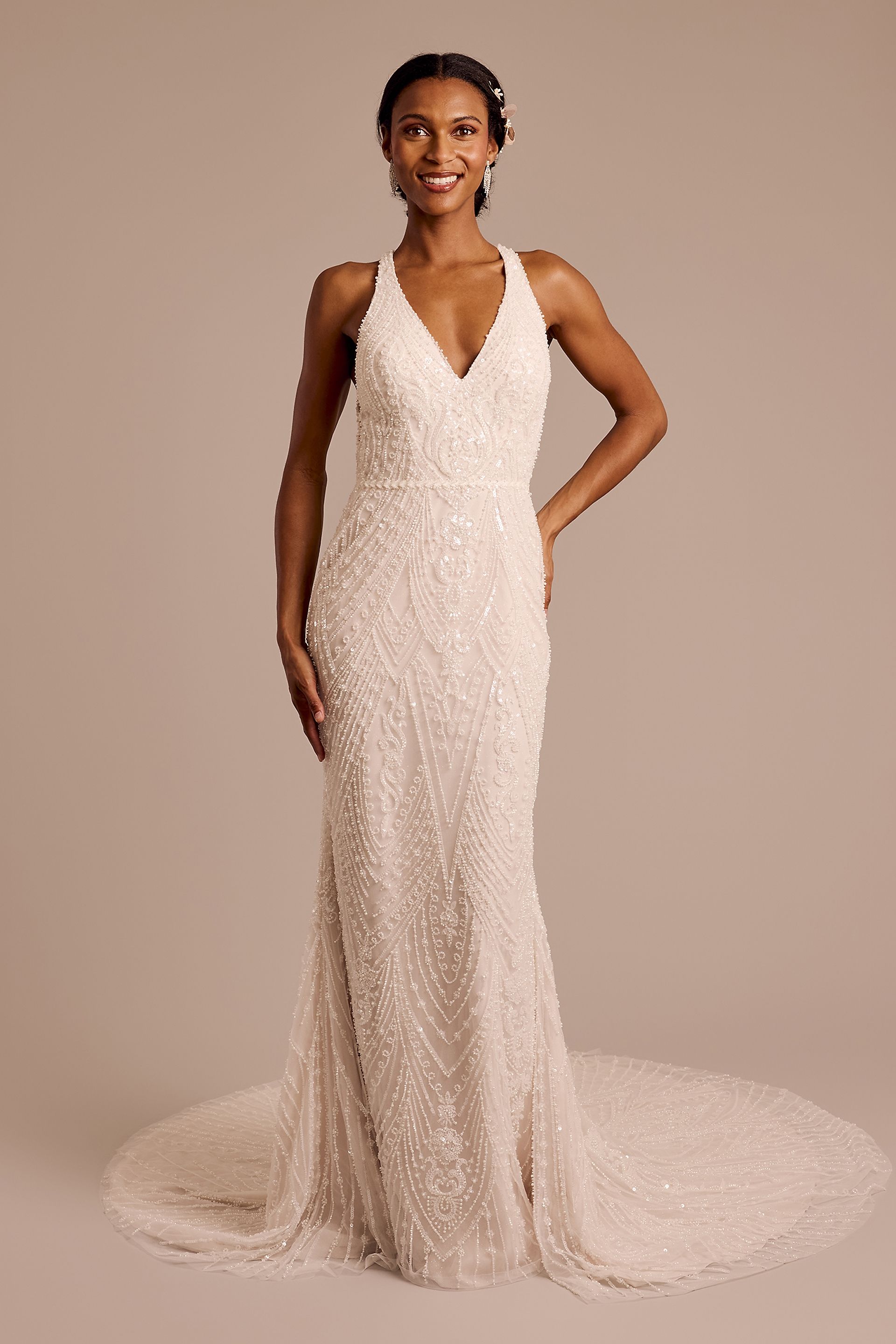 Picture of Beaded Halter Open Back Sheath Wedding Dress